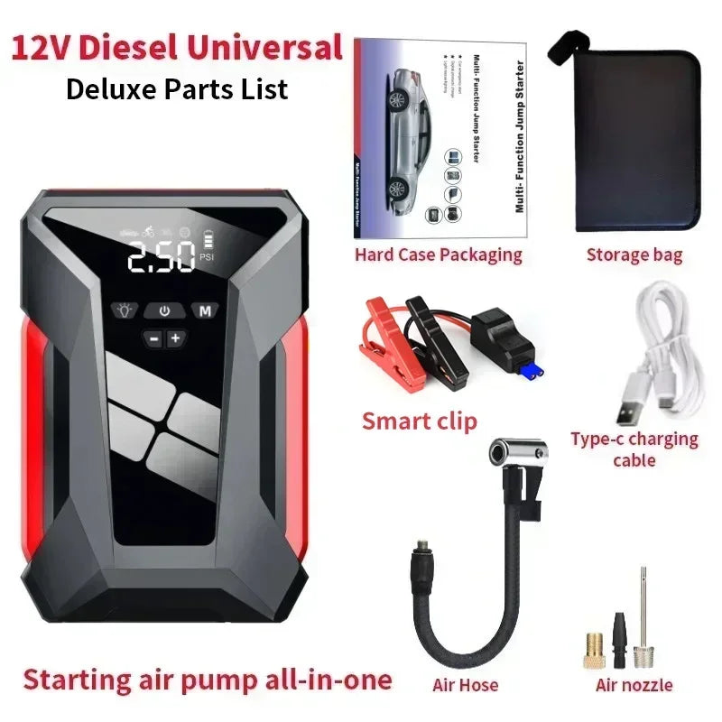 28000mAh Car Jump Starter Air Pump Multi-Function4In1 Air Compressor Power Bank Car Battery Starter Starting Auto Tyre Inflator