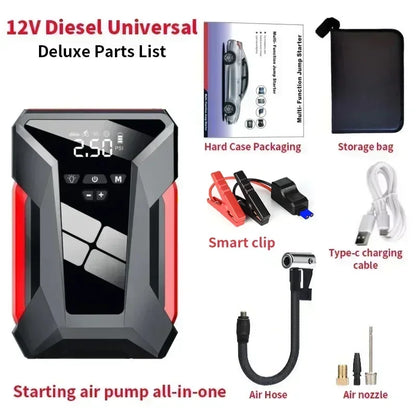 28000mAh Car Jump Starter Air Pump Multi-Function4In1 Air Compressor Power Bank Car Battery Starter Starting Auto Tyre Inflator