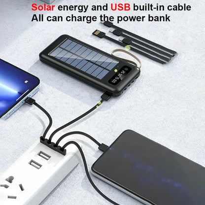 2026NEW Lenovo 200000mAh Large Capacity 4In1 Solar Power Bank Fast Charging Mobile Powerbank Portable External Battery ForiPhone