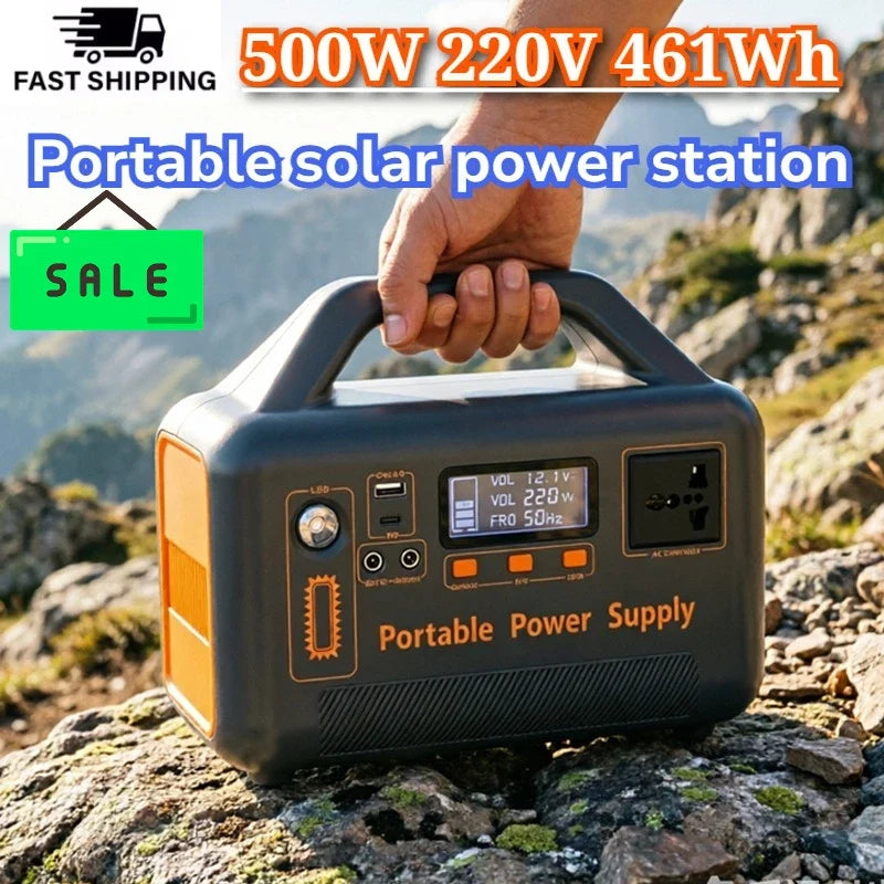 New 500W Portable Power Station Solar Generator 461Wh LiFePo4 Battery 220V Energy Power Plant for Camping RV Emergency Travel