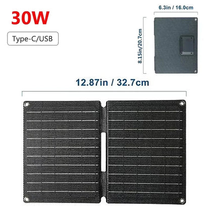 60W Foldable Solar Panel 3-Fold USB Type-C Folding Bag Power Charger For Phone Outdoor Hiking Camping Mobile Power Supplies