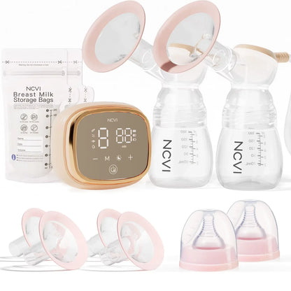 NCVI Double Electric Breast Pump, Portable Breast Pump Electric with 4 Modes 9 Levels,LED Display, 10pcs Breastmilk Storage Bags