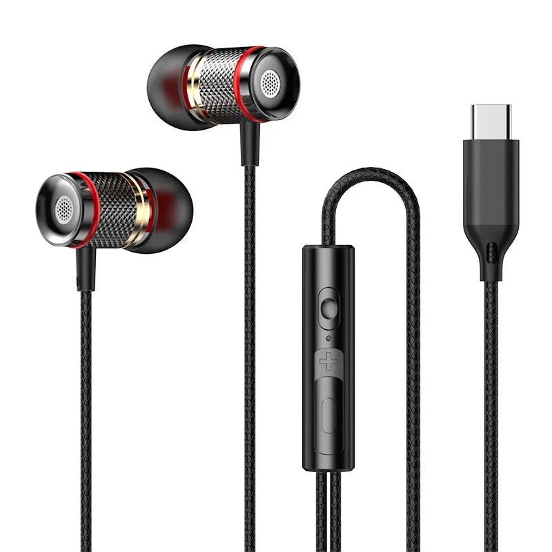 9D HIFI Heavy Bass In Ear Earphone 3.5MM Type-C Digital Headphone Stereo Wired Headset With Mic Earbuds For Samsung Android