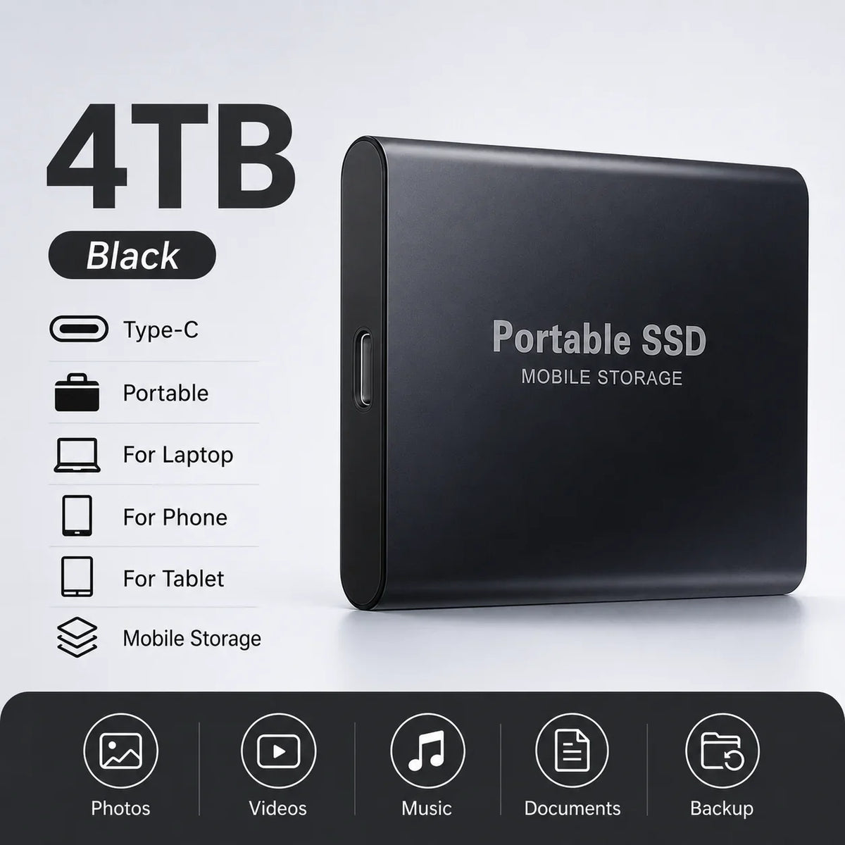 Space Efficient External Hard Drive 2TB Portable Mobile Hard Disk for Family Daily Photo Saveing PC Laptop