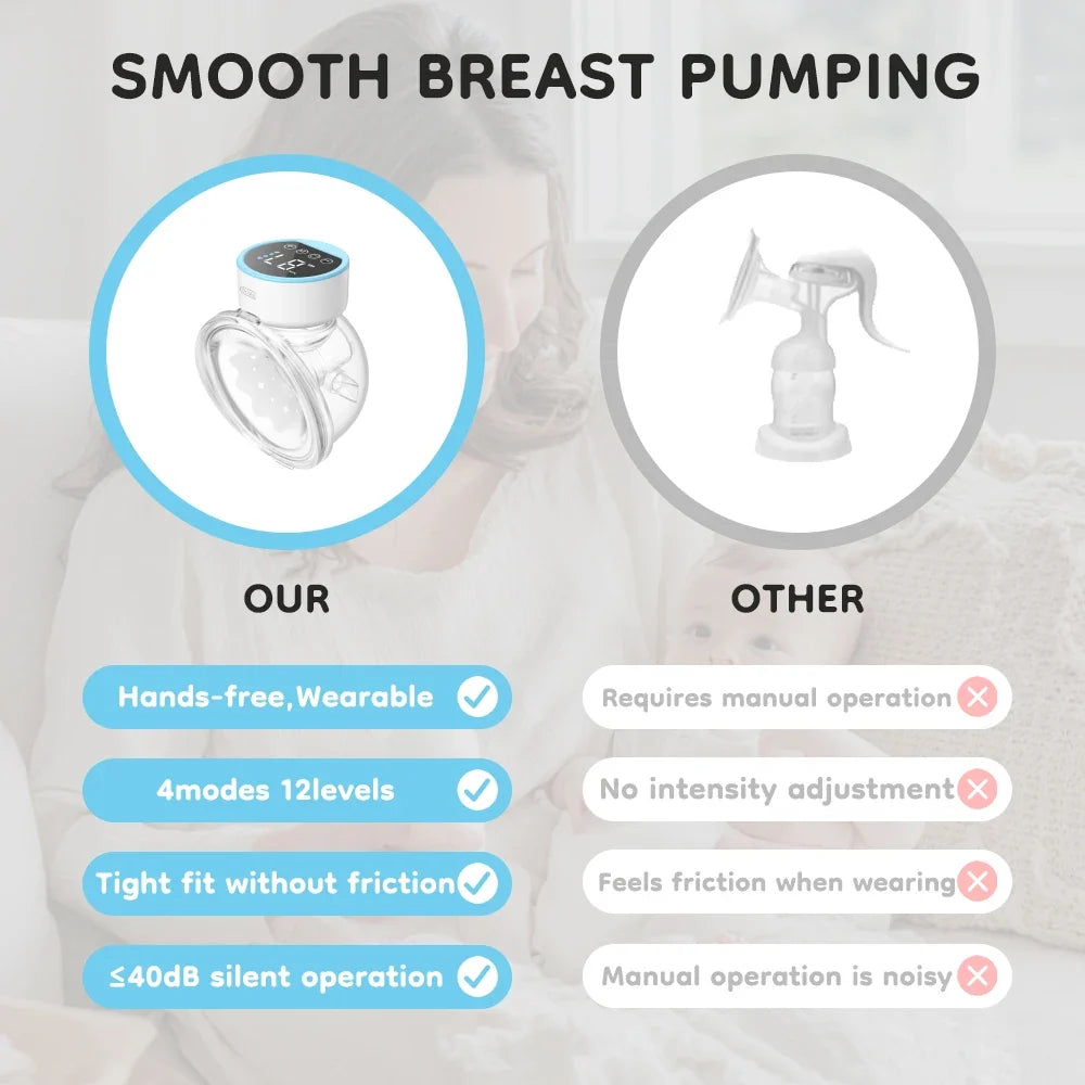 MAMIJOY 2PCS Wearable Electric Breast Pumps 4 Modes＆12 Levels Hands Free Breast Pump 40dB Low Noise Free 19/24mm Flange DEB26D
