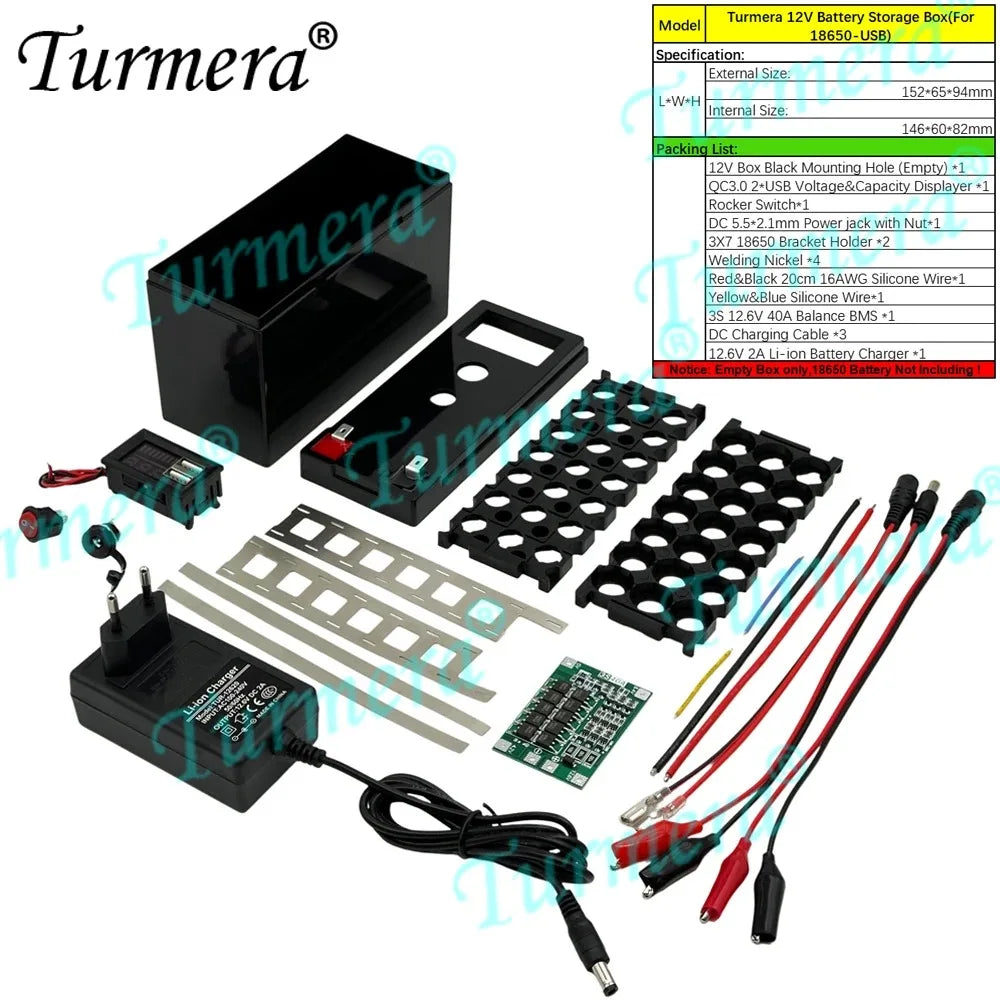 18650 Battery Box Holder 40A BMS with Voltage Capacity Displayer Rechargeable USB Power Bank Battery case Mobile Phone Charger