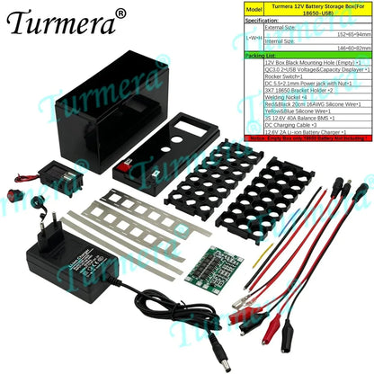 18650 Battery Box Holder 40A BMS with Voltage Capacity Displayer Rechargeable USB Power Bank Battery case Mobile Phone Charger