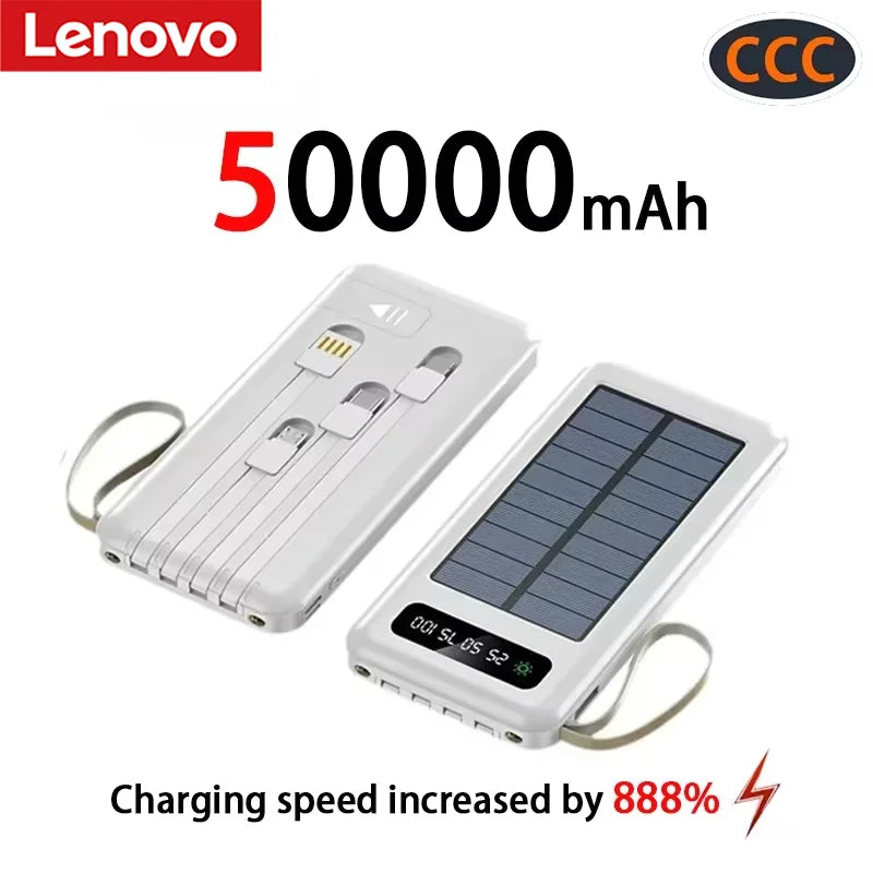 2026NEW Lenovo 200000mAh Large Capacity 4In1 Solar Power Bank Fast Charging Mobile Powerbank Portable External Battery ForiPhone