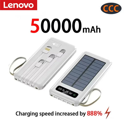 2026NEW Lenovo 200000mAh Large Capacity 4In1 Solar Power Bank Fast Charging Mobile Powerbank Portable External Battery ForiPhone
