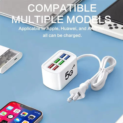 Elough 6 USB Charger Power Strip Desktop Fast Charging EU/US Plug Wall Phone Charger Adapter Electric Socket HUB Splitter 1M