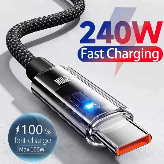 Cable USB C 240W Carga Rápida Nylon LED | Carga y Datos