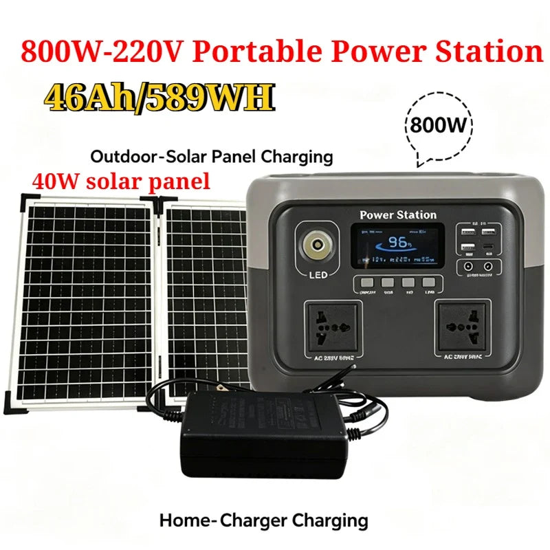 New 800W Portable Power Station 600W/800W 589WH Solar Generator Backup Power Bank for Outdoor Camping, Home Emergency, RV Travel