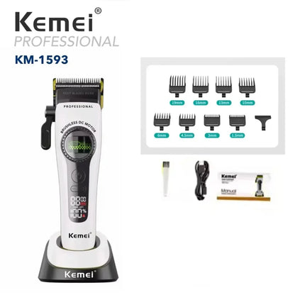 Kemei 1593 Barber Professional Hair Clipper Rechargeable Trimmer Electric Hair Cutting Machine External Rotor Brushless Motor