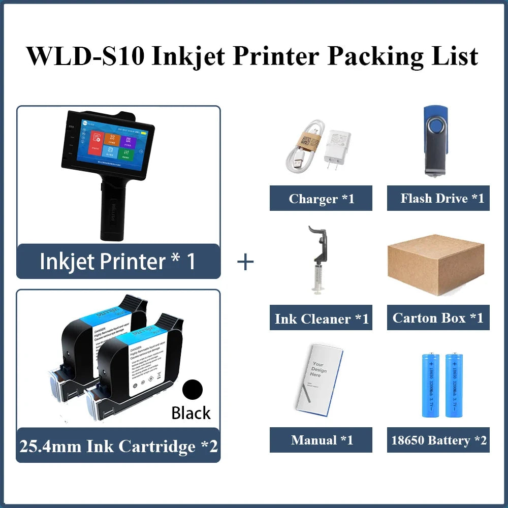 WILLITA WLD-S10 Handheld Inkjet Printer – 2–25.4 mm Print Height