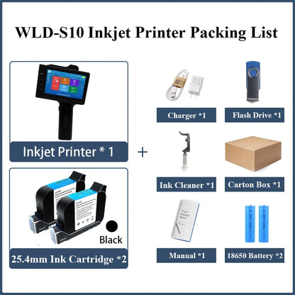 WILLITA WLD-S10 Handheld Inkjet Printer – 2–25.4 mm Print Height