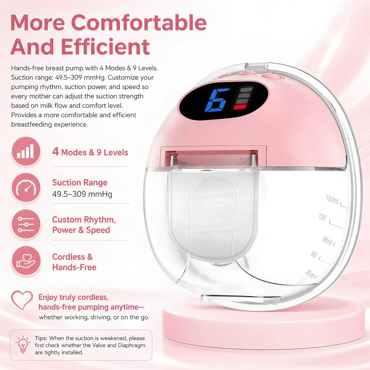 Wearable Breast Pump Hands Free Electric Wearable Breast Pumps Slient BPA-free Breastfeeding Milk Collector Wearable Breast Pump