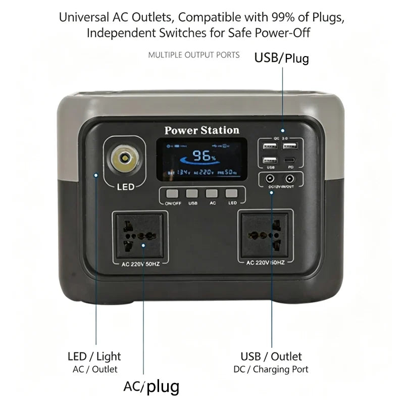 New 800W Portable Power Station 600W/800W 589WH Solar Generator Backup Power Bank for Outdoor Camping, Home Emergency, RV Travel