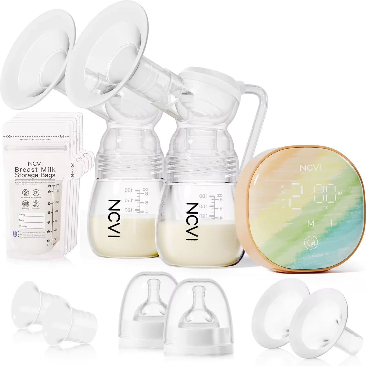 NCVI Double Electric Breast Pump, Portable Breast Pump Electric with 4 Modes 9 Levels,LED Display, 10pcs Breastmilk Storage Bags