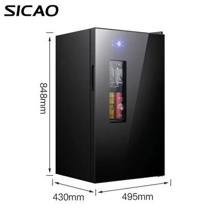 Mini Wine Fridge Electric Beverage Cooler Mirror Glass Door LED Light Built In Refrigerator For Home Kitchen Bar Office Use