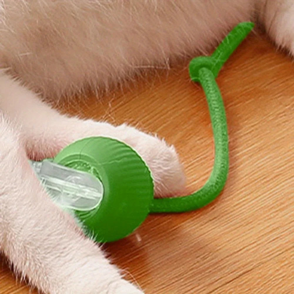 Automatic Interactive Cat Ball Toy Rechargeable Smart Electric Rolling Ball with Faux Tail Mouse Imitation for Dog Cat Training