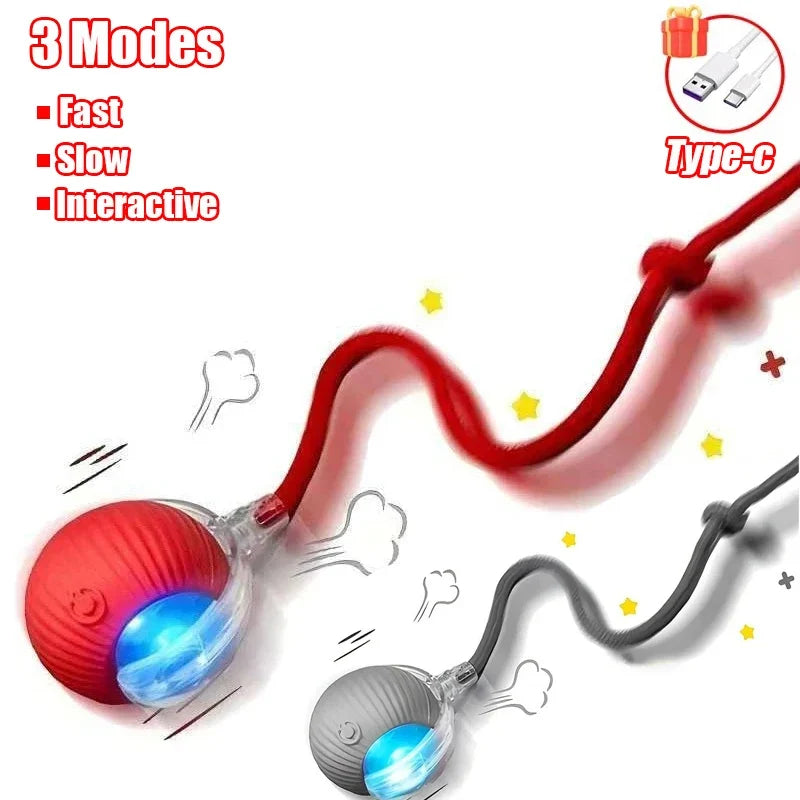 New Cat Interactive Ball Toy Automatic Rolling Ball Faux Tail Rechargeable Smart Pet Electric Toy Dog Cat Training Imitate Mouse