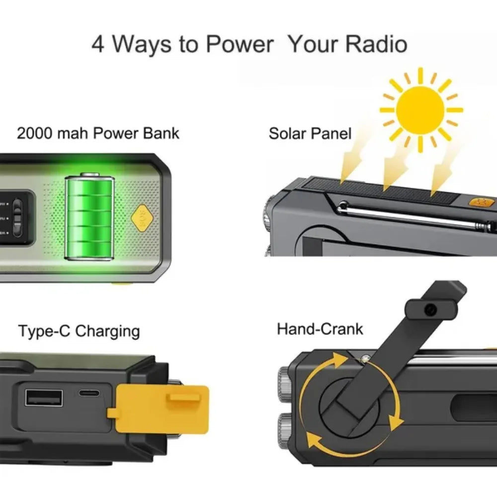 STONEGO Emergency Radio Solar Power Hand Crank Radio Global Receiver High Quality LED Torch Reading Light SOS Alarm 2000mAh