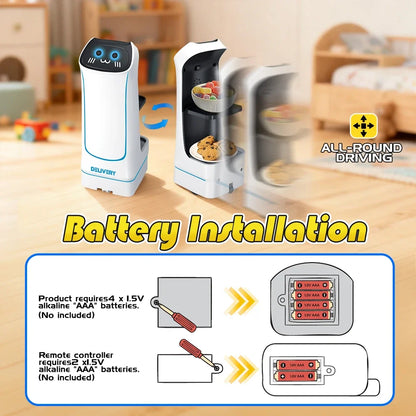 2.4G RC Food Delivery Robot Toy with Light & Sound, Pretend Play Kitchen Set for Kids, Interactive Gift for Christmas New Year