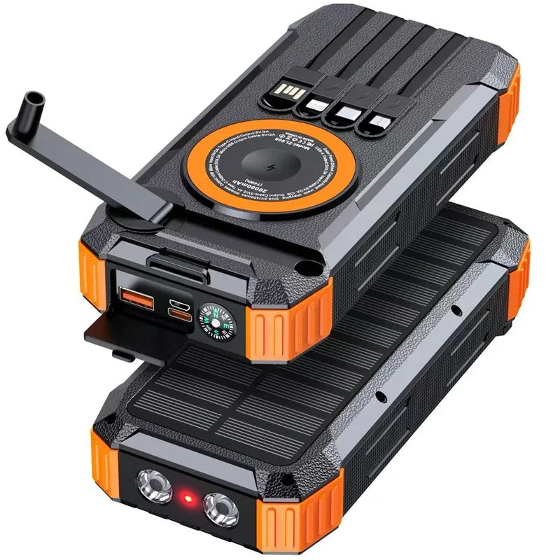 30000mAh Hand Crank Solar Power Bank Magnetic Wireless 22.5W Fast Charging for Airpods iWatch for iPhone 16 Powerbank with Light