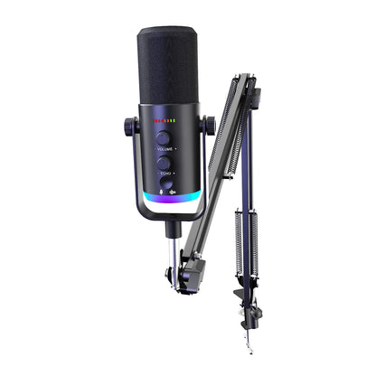 Professional USB Gaming Podcast Condenser MicrophoneKit with Adjustable Metal Boom Arm, 360° Rotatable Design,ENC Noise Reduction, HD Sound Pickup, Easy 1-Touch &Gain Control for PC Laptop Twitch YouTube StreamingRecording,