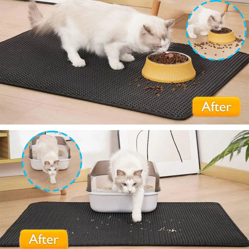 Double-Layer Cat Litter Trapping Mat with Non-Slip Base