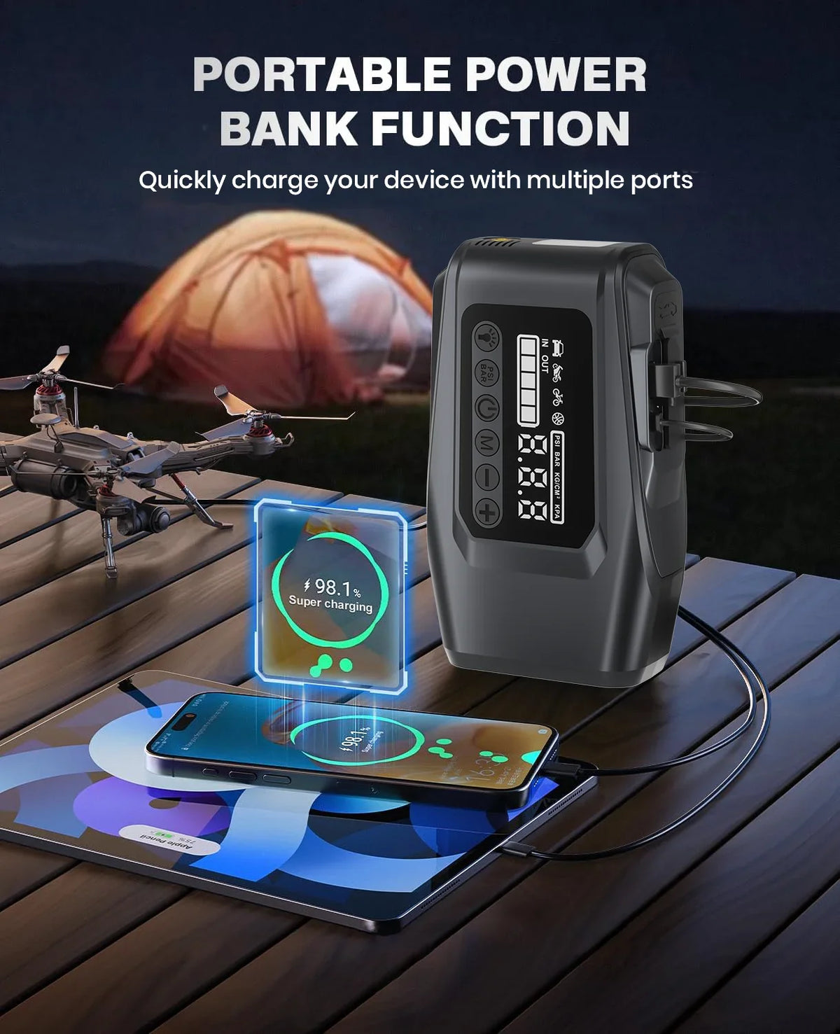 5-IN-1 Car Jump Starter with Air Pump Peak 5000A Auto Battery Booster 150PSI Air Compressor Portable Power Bank Tire Inflator