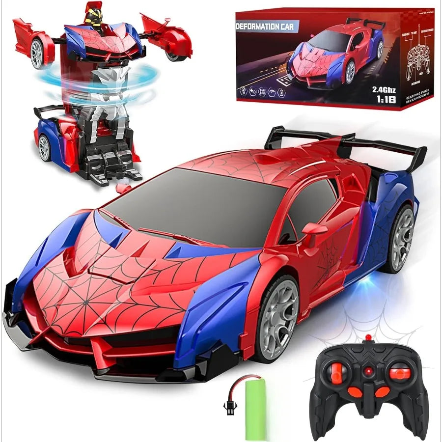 2.4GHz Deformable Spider RC Car - Cool Robot Car with Stunts, Rechargeable Battery & LED Lights, Gift for Kids 3+