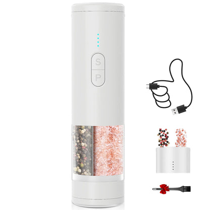 Rechargeable Electric Salt and Pepper Grinder with LED Light, Adjustable Coarseness, Designed for One-Handed Kitchen Cooking