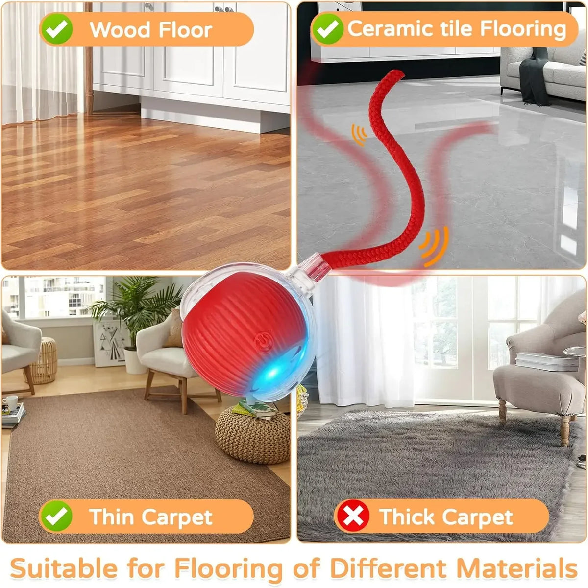 iLMH Cat Interactive Ball Toy Automatic Rolling Ball Faux Tail Rechargeable Smart Pet Electric Toy Pet Training Imitate Mouse