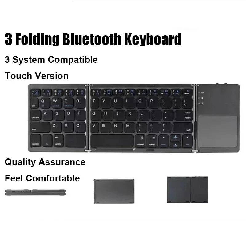 Wireless Tri-Fold Bluetooth Keyboard with Touchpad | Foldable | 81 Keys | 35Hr Battery | Phone Tablet PC Mac