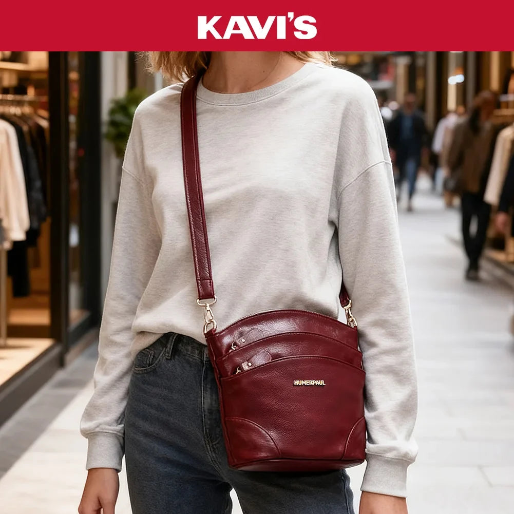 100% Genuine Leather Women Messenger Bags Casual Cell Phone Purse with