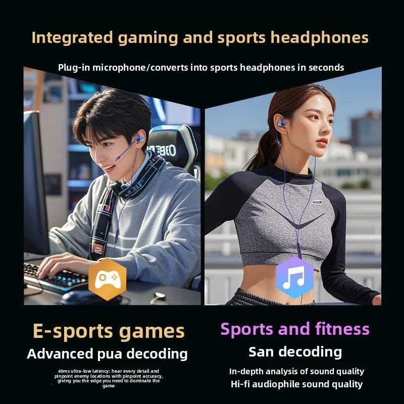 3.5mm&TypeC In-ear Headphones Wired Earphone Gamer Gaming Headphones with HD Microphone HiFi Stereo Headset for IPhone Samsung