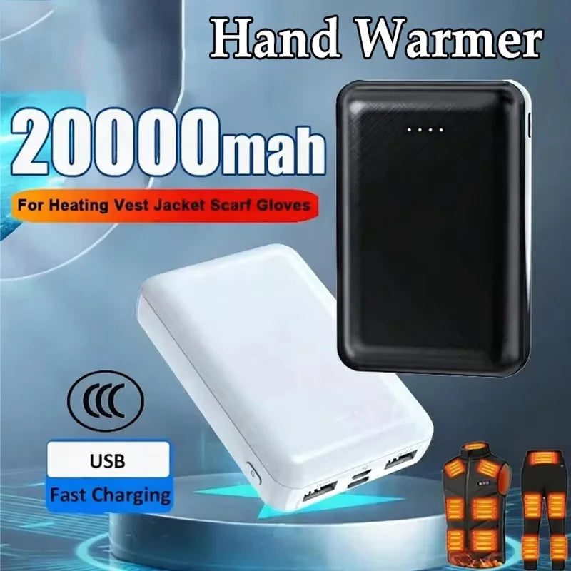 20000mAh Portable Hand Warmer USB Charger Fast Charging Power Bank External Battery Pack Heating Vest Jacket Glove Socks