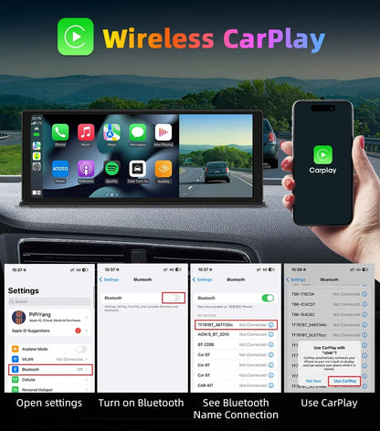 Portable Wireless CarPlay & Android Auto Screen – Size & DVR Options