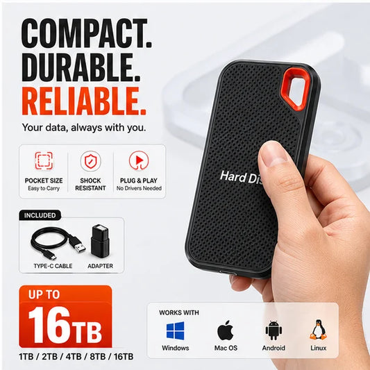 Original Hard Drive External Hard Disk 2TB Portable SSD USB-C Fast Storage Disk for Laptop Mac PC Phone Photo File Backup