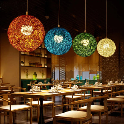 Nordic Hand-woven Rattan Pendant Lights Ceiling Chandelier Modern Hanging Lamps Restaurant Living Room Kitchen Lighting Fixtures