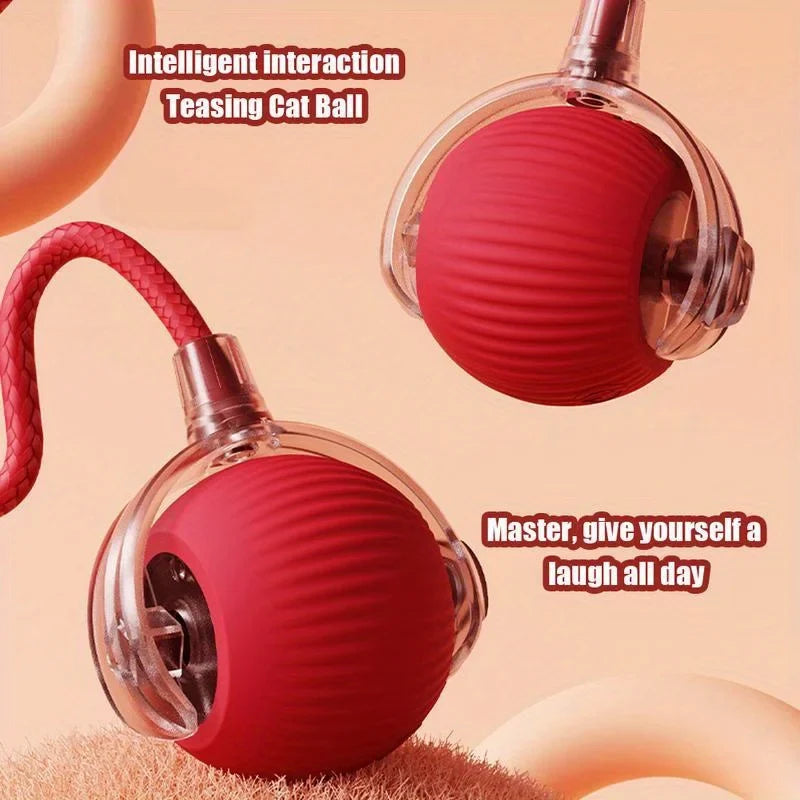 Automatic Interactive Cat Ball Toy Rechargeable Smart Electric Rolling Ball with Faux Tail Mouse Imitation for Dog Cat Training