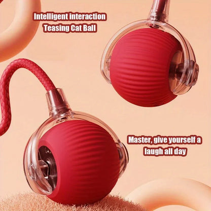Automatic Interactive Cat Ball Toy Rechargeable Smart Electric Rolling Ball with Faux Tail Mouse Imitation for Dog Cat Training