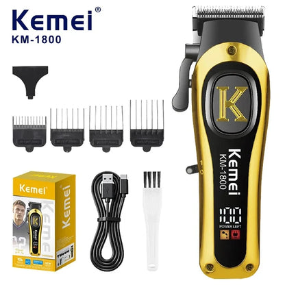 Kemei 1800 Professional Barber Hair Clippers Cordless Electric Hair Trimmers LCD Display Rechargeable Hair Cutting Kit for Men