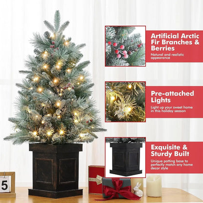 2PCS 3ft Pre-Lit Artificial Christmas Tree with 78 LED Lights, Snow Flocked Mini Xmas Tree with Timer Function, Battery Operated Small Holiday Tree for Home Office Tabletop Decor