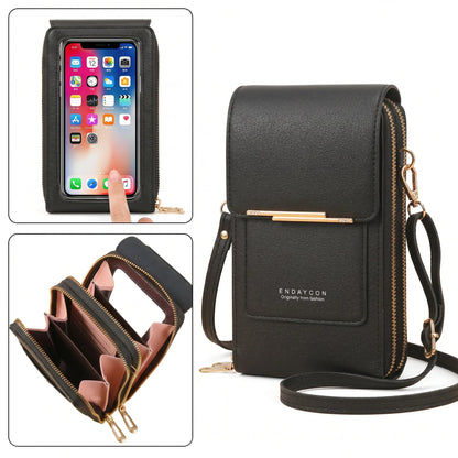 RFID Blocking Touch Screen Cell Phone Bag Women Mini PU Leather Lightweight Card Holder Crossbody Shoulder Bag Adjustable Strap