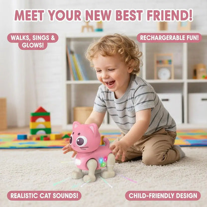 Electric Mechanical Cat Toy, Rechargeable Walking Robot Cat With Light Music& Simulated Sound Effects For Kids Children
