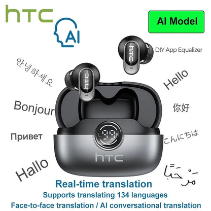 HTC NE79 Real Time Translation Earphone Bluetooth HiFi Music HD Call Noise Reduction Wireless Earbud LED Display With Mic