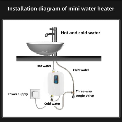 Instant Electric Water Heater 3500W Household Mini Tankless Water Heater with LCD Display for Shower Bathroom Kitchen Use