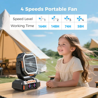 40000mAh Camping Fan Rechargeable Desktop Portable Air Circulator Wireless Ceiling Electric Fan with Power Bank LED Lighting